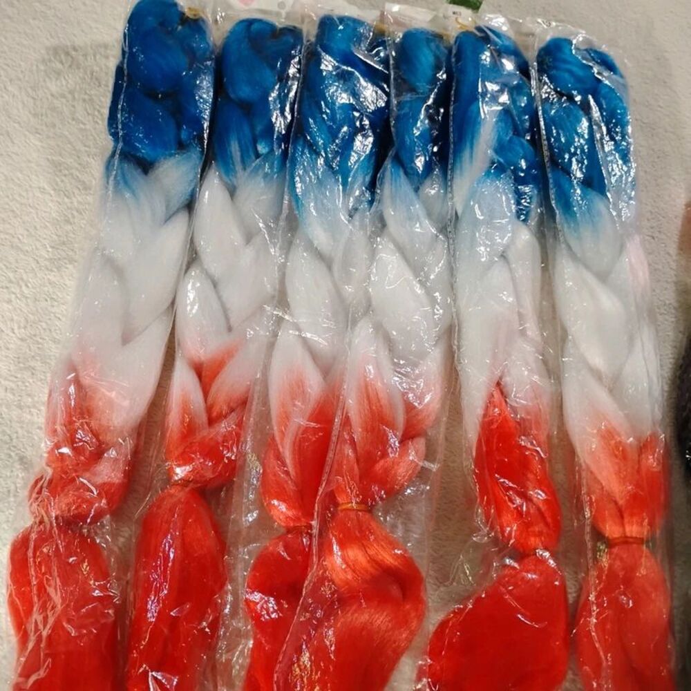 Blue White Red Ombre Braiding Hair Extensions – Synthetic Hair